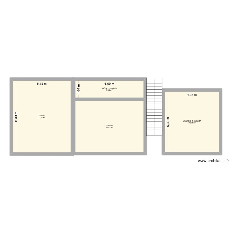 RDC BUISSON. Plan de 4 pièces et 96 m2