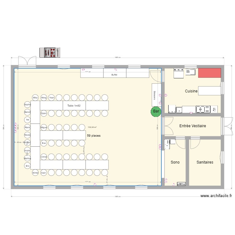 Salle anniv. Plan de 5 pièces et 148 m2