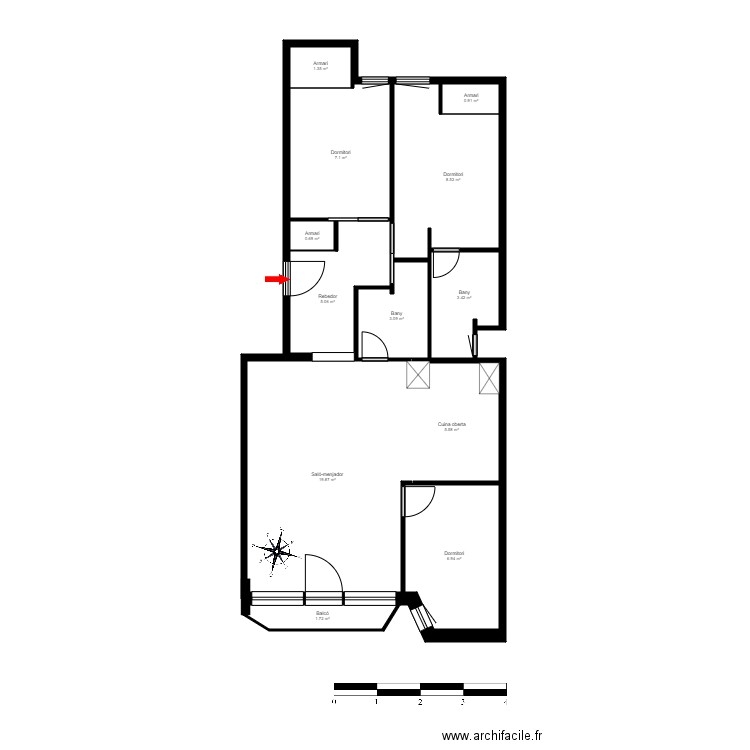 ED. PRAT DEL TUT, ESC. B, 3-2. ESCALDES. Plan de 12 pièces et 64 m2