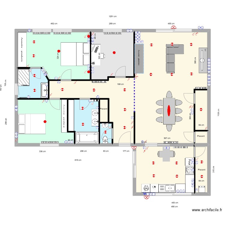 BENOIST ET CLAIRE - Plan général avec mobilier . Plan de 8 pièces et 110 m2