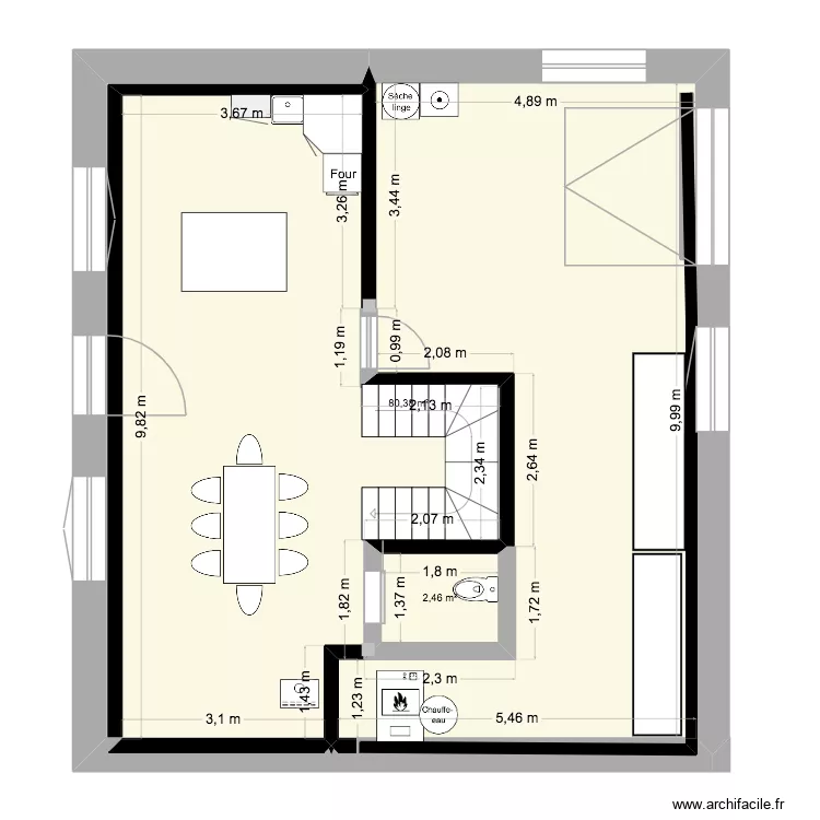 bas. Plan de 2  et 83 m²