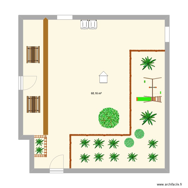 Cour. Plan de 1 pièce et 68 m2