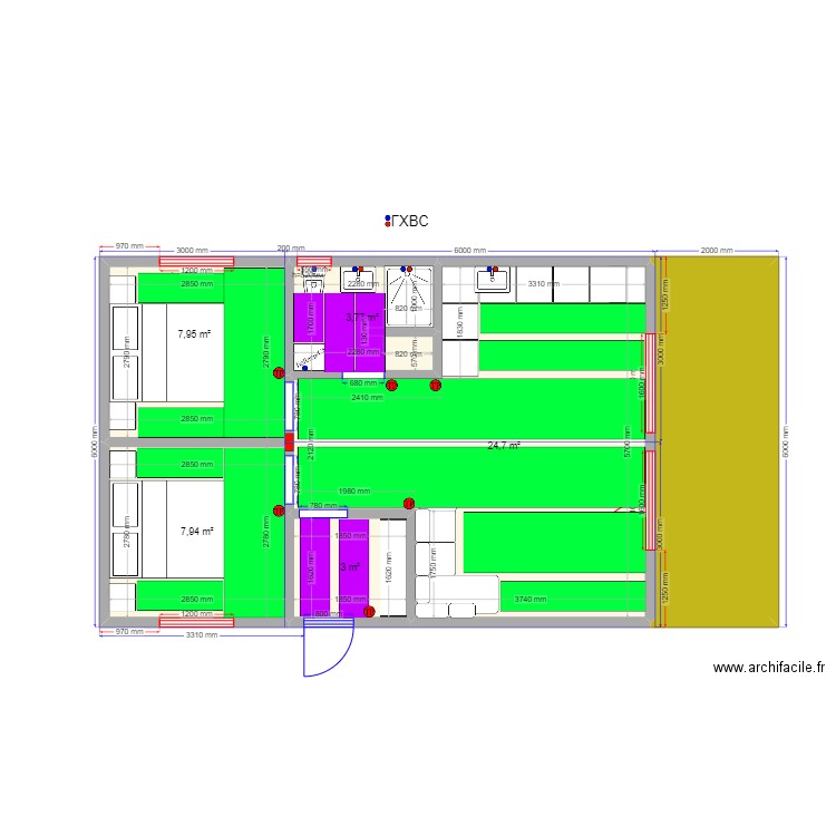 54 ст Семхоз ТП. Plan de 6 pièces et 58 m2