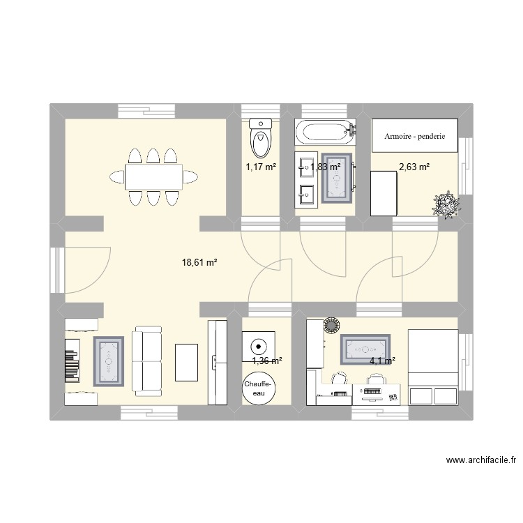 future peut être. Plan de 6 pièces et 30 m2