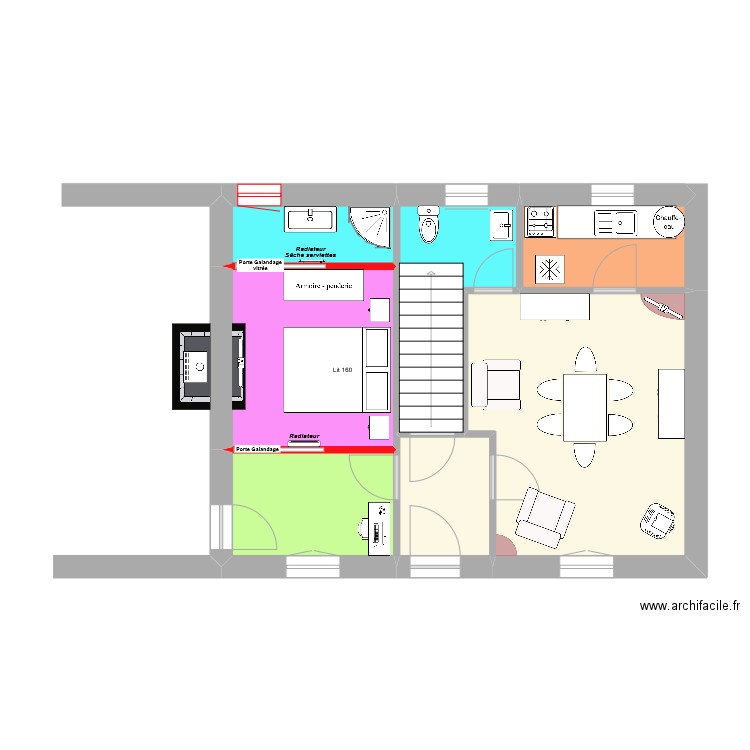 chambre rdc les bougets v2. Plan de 7 pièces et 52 m2