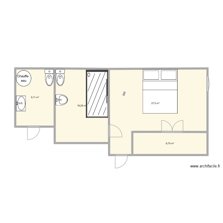 chambre. Plan de 4 pièces et 60 m2