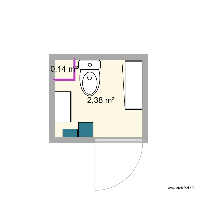 wc a ammenager. Plan de 2 pièces et 3 m2