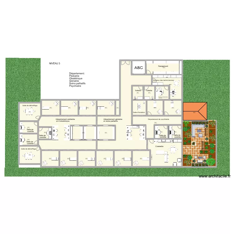 Niveau 3. Plan de 34  et 733 m²