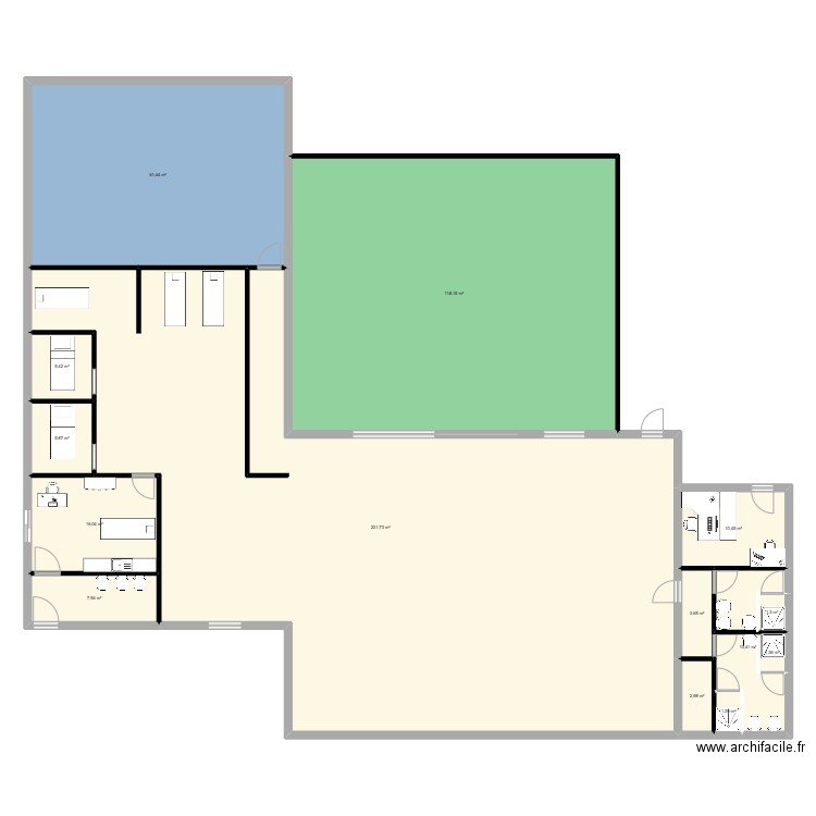 agrandissement kiné + doc. Plan de 14 pièces et 478 m2