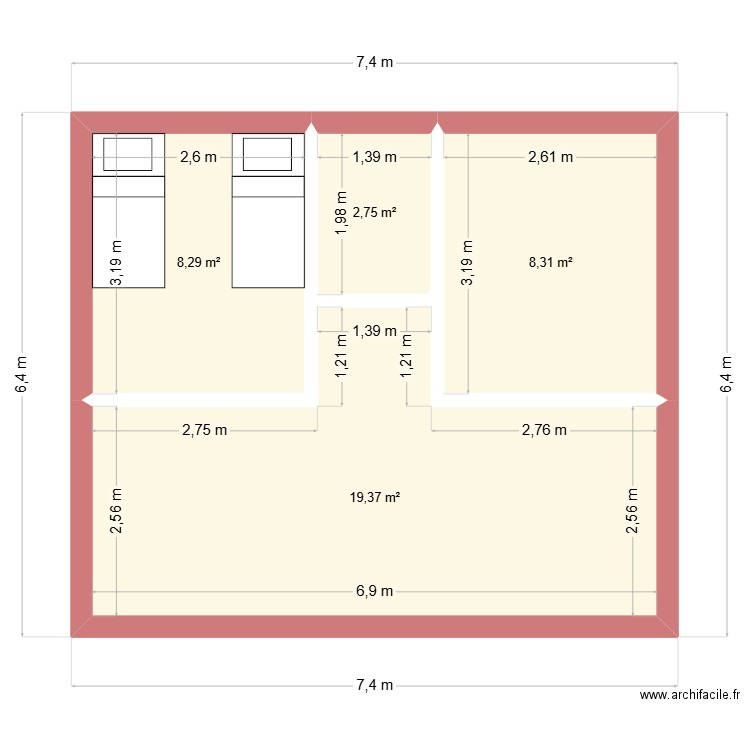 plan 2. Plan de 4 pièces et 39 m2