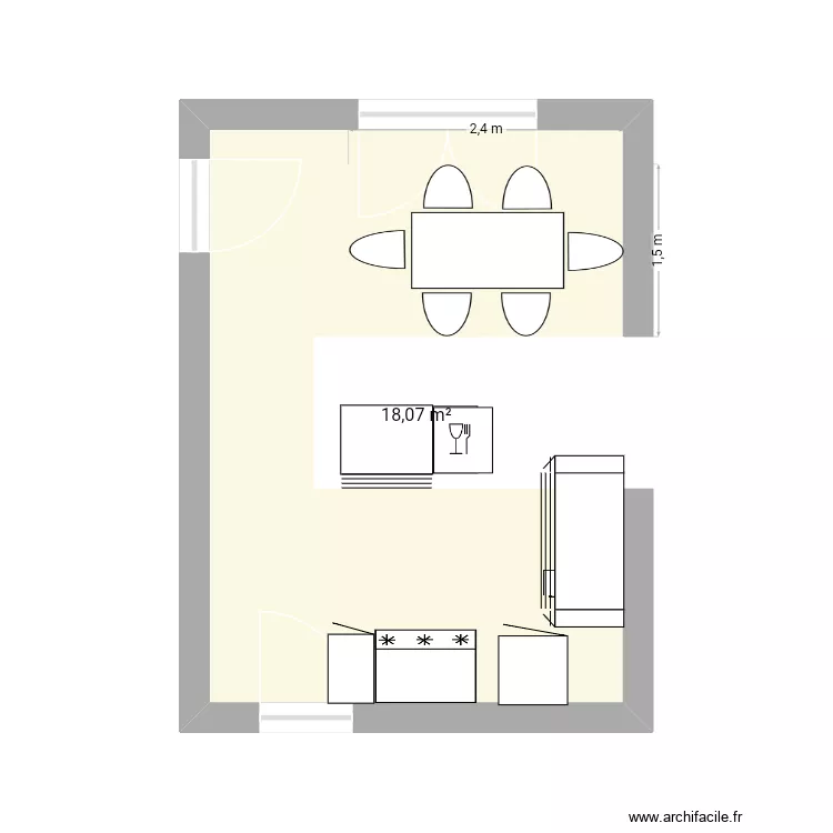 Cuisine. Plan de 1  et 18 m²