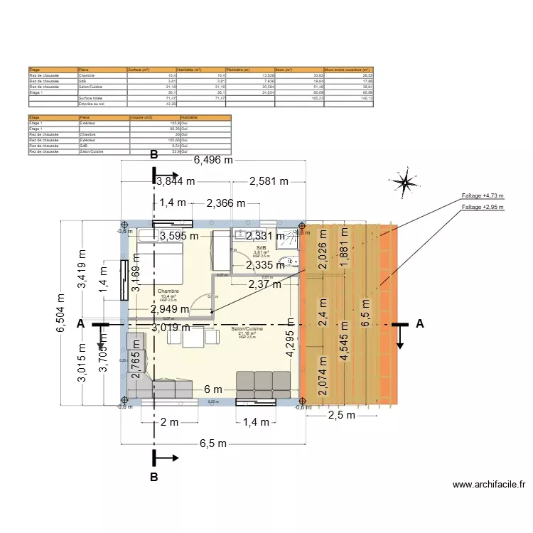 Nouveau plan 6.50 x 6.50 avec terrasse 1. Plan de 4 Pièces et 71 m²