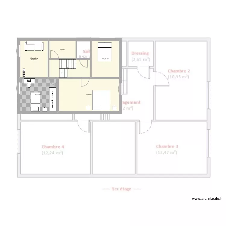 MAison du bonheur 2 eme etage. Plan de 6  et 65 m²