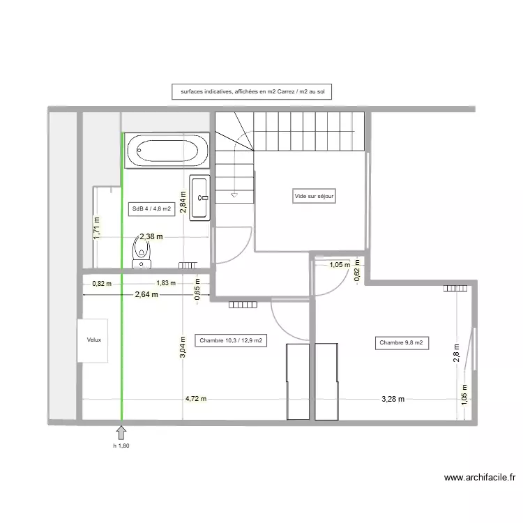 Duplex Pontoise &eacute;tage. Plan de 4 Pièces et 9 m²