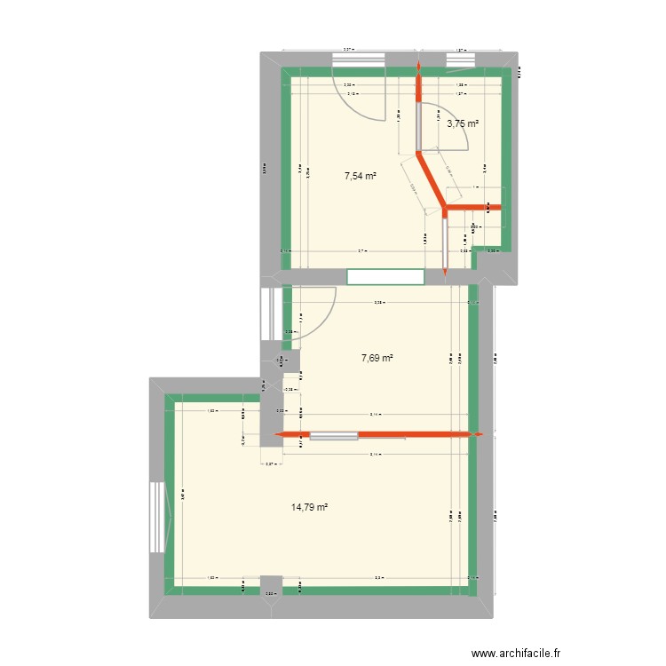 appart doublage + créa mur. Plan de 4 pièces et 34 m2