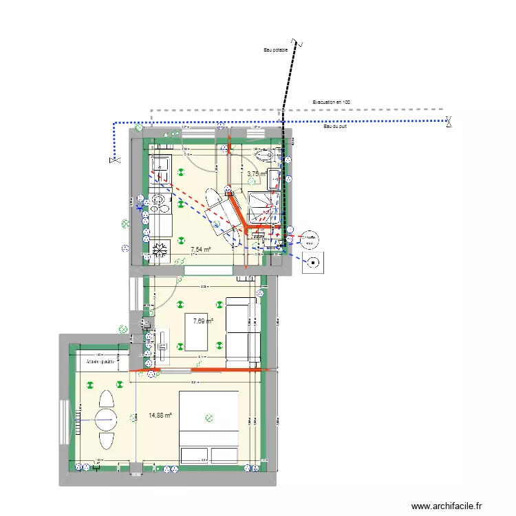 appart doublage + cr&eacute;a mur. Plan de 