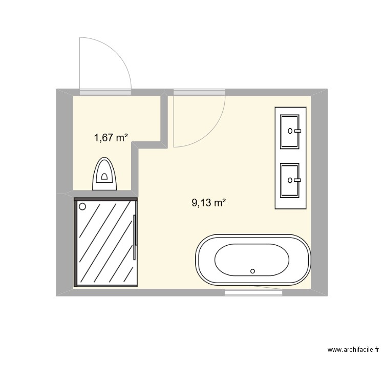 SDB 1 bis. Plan de 2 pièces et 11 m2
