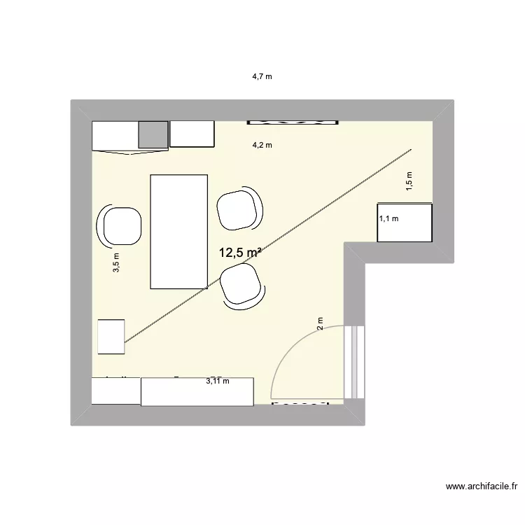 Cabinet. Plan de 1 pièce et 13 m² Cabinet. Plan de 1 pièce et 13 m²