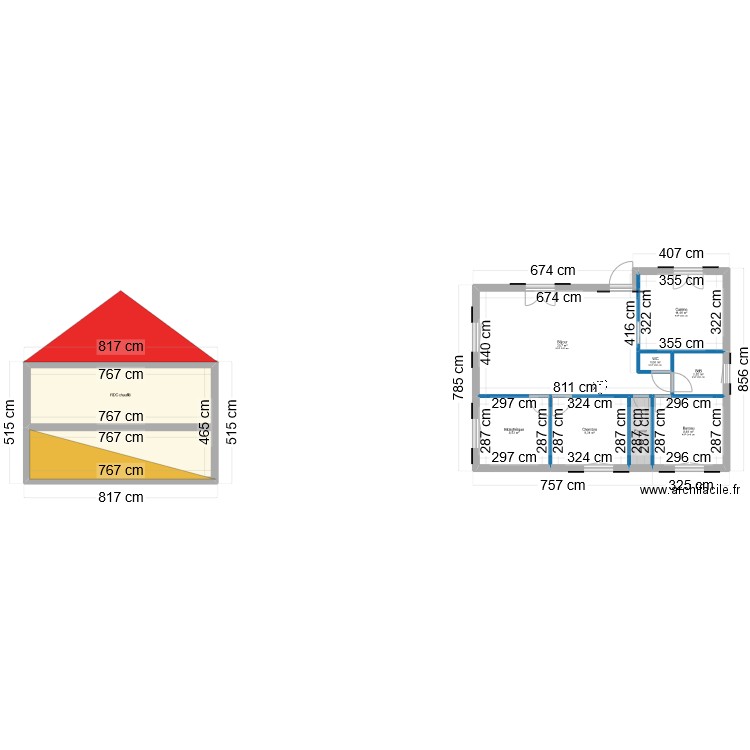 Maison. Plan de 9 pièces et 110 m2