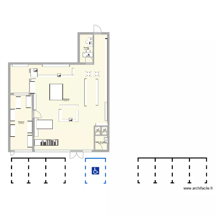 Magasin 2. Plan de 6  et 102 m²