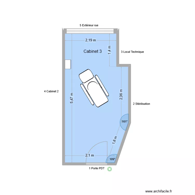 60711 Cabinet 3. Plan de 1 Pièce et 14 m²