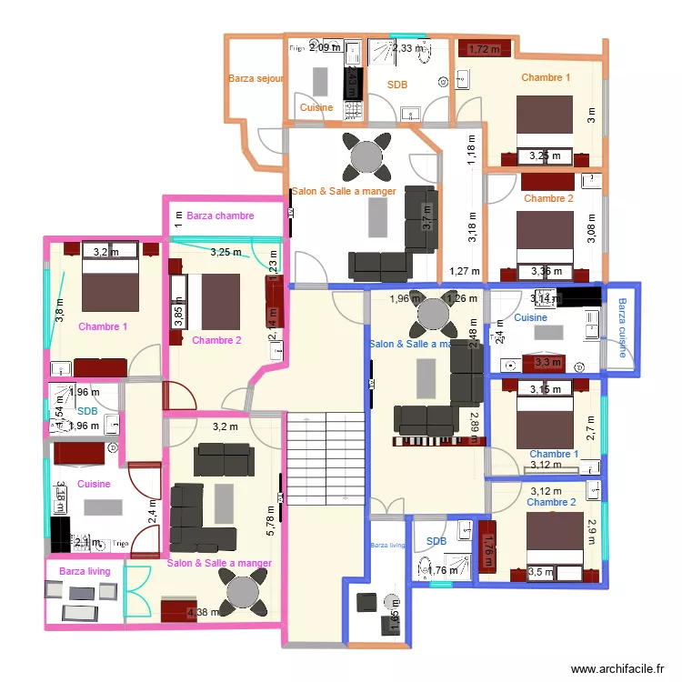 Appartement IIbis2. Plan de 8  et 122 m²