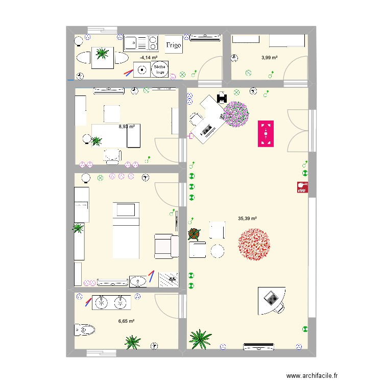 Plan institut de Nono. Plan de 5 pièces et 63 m2