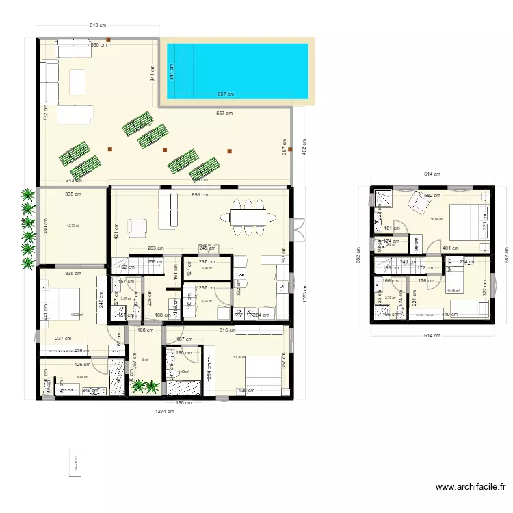 Villa Filao Lukas. Plan de 16 pièces et 227 m²