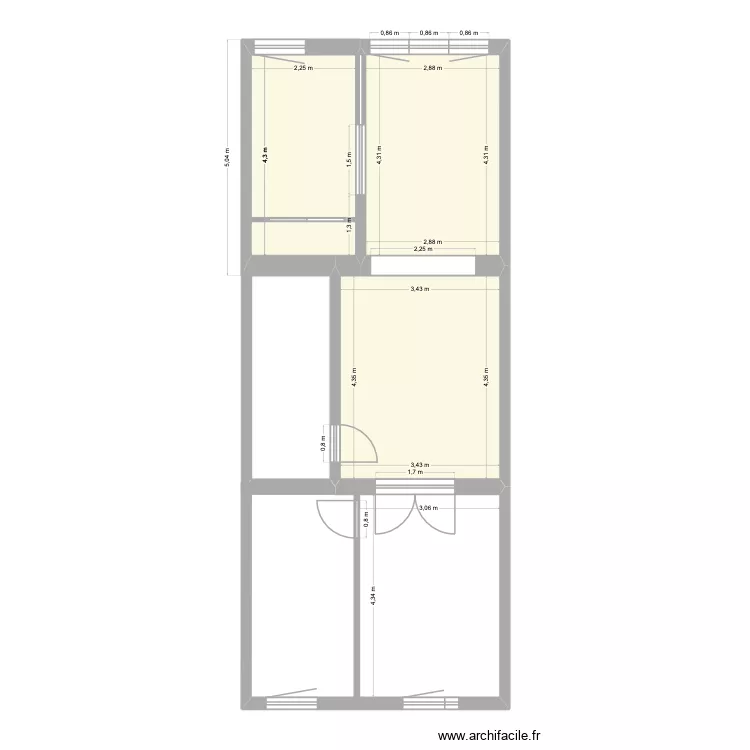 1er &eacute;tage. Plan de 3  et 37 m²