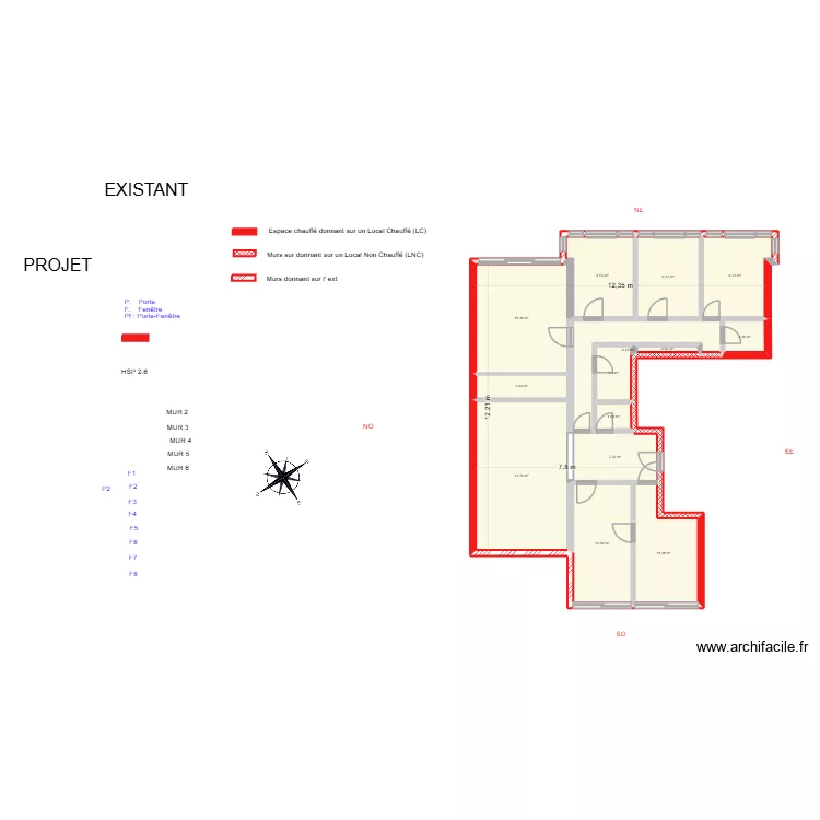 MENDY_ Existant. Plan de 14  et 123 m²