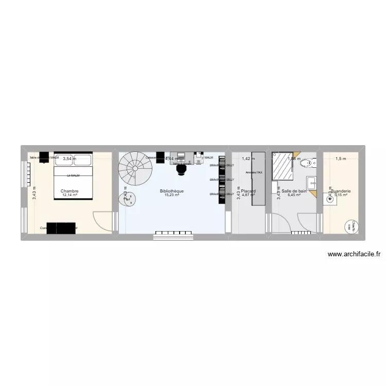 Maison 1er étage. Plan de 5 Pièces et 44 m² Maison 1er étage. Plan de 5 Pièces et 44 m²