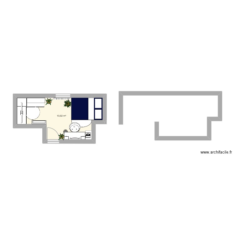 CHAMBRE LILI. Plan de 1 pièce et 13 m2