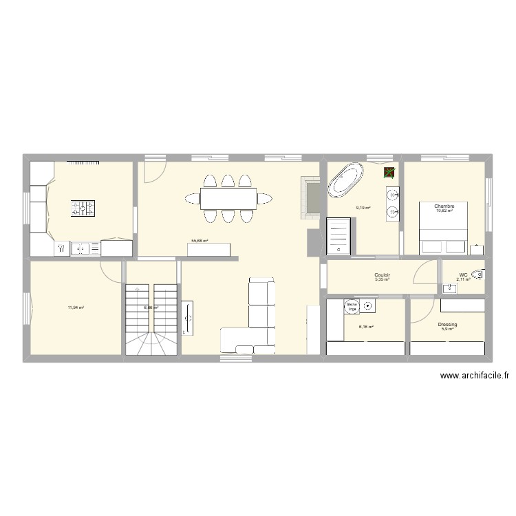 Maison. Plan de 9 pièces et 114 m2