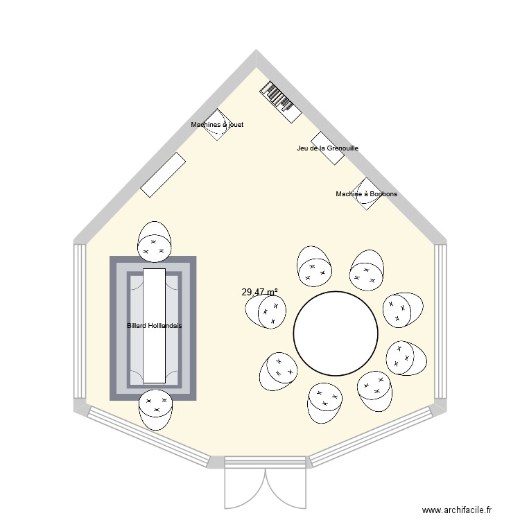 Salle de loisir. Plan de 1 pièce et 29 m2