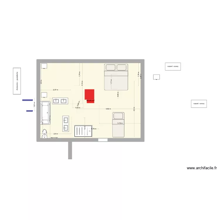 étage essaie 22. Plan de 1 Pièce et 44 m² étage essaie 22. Plan de 1 Pièce et 44 m²