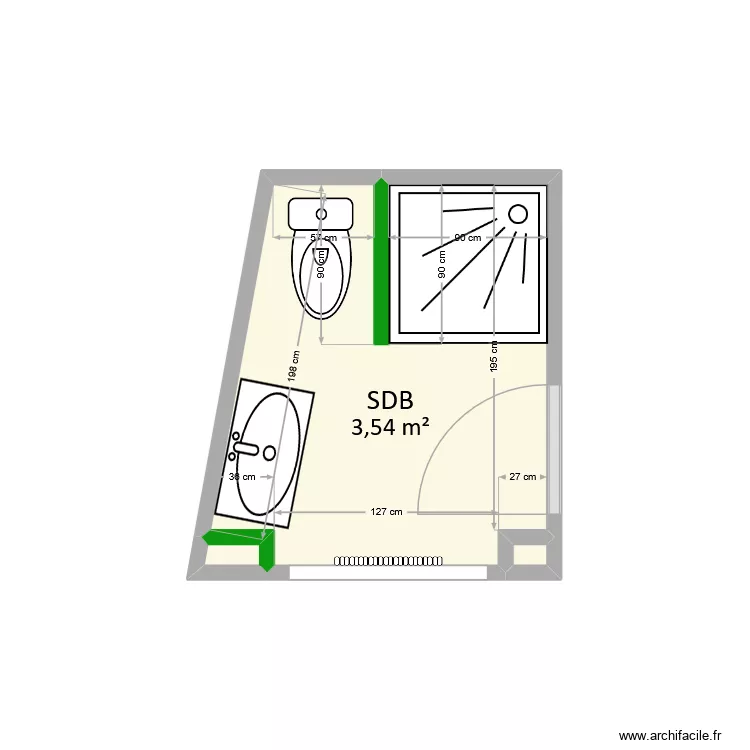 Hotto-Bouteleux - Projet SDB salon. Plan de 3  et 4 m²