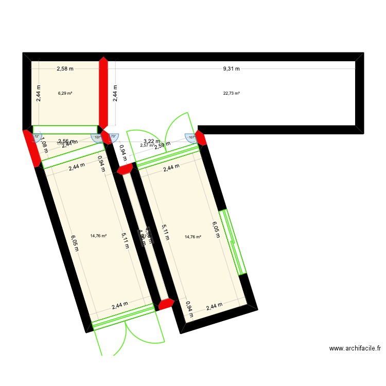 maison container artiste. Plan de 7 pièces et 64 m2
