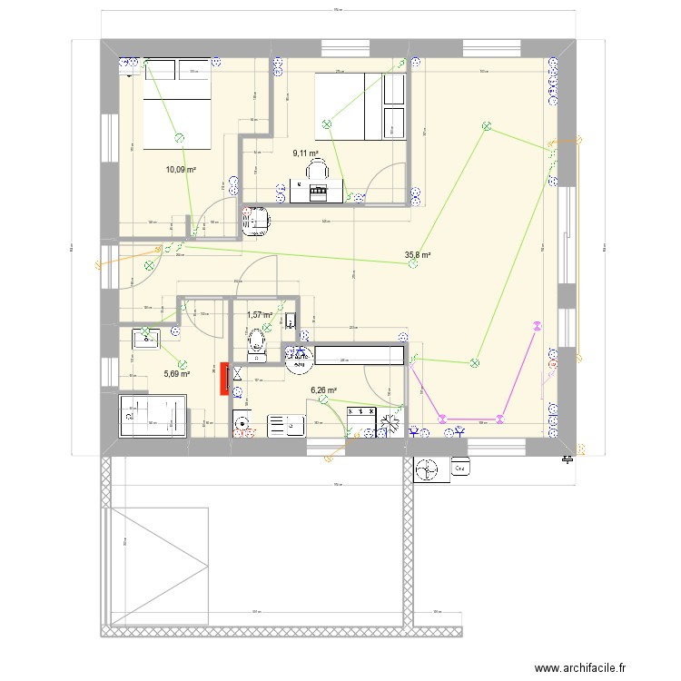 Isa68m.v2. Plan de 6 pièces et 69 m2