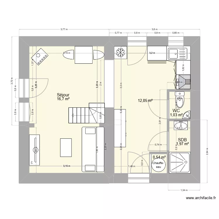 Maison du Theil rdc am&eacute;nag&eacute;. Plan de 