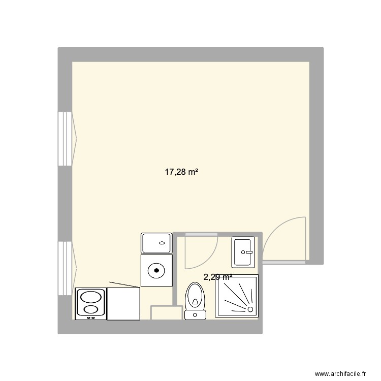 Javel Gauche JBA. Plan de 2 pièces et 20 m2