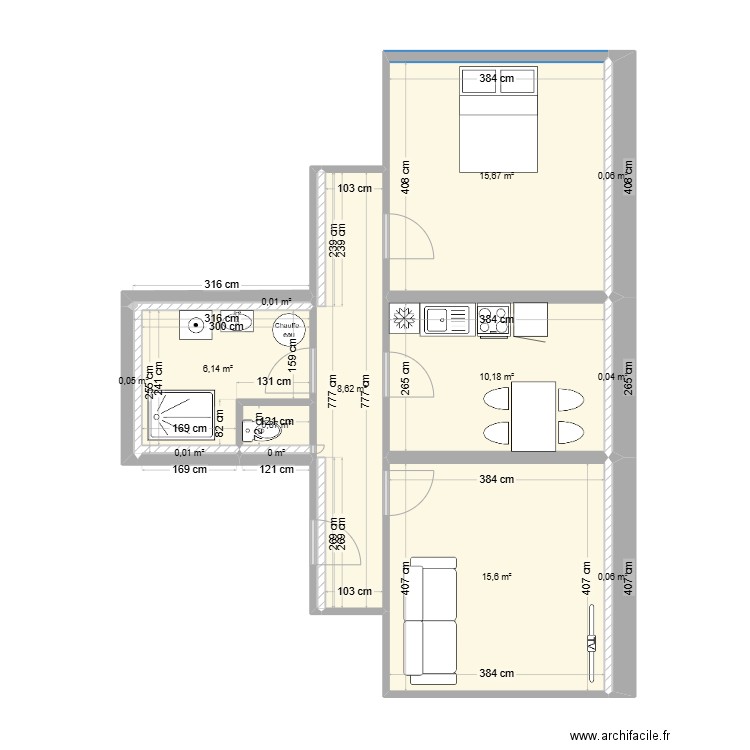 bruyeres t3. Plan de 13 pièces et 57 m2