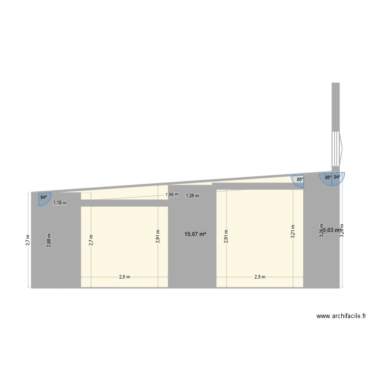 profil. Plan de 2 pièces et 15 m2