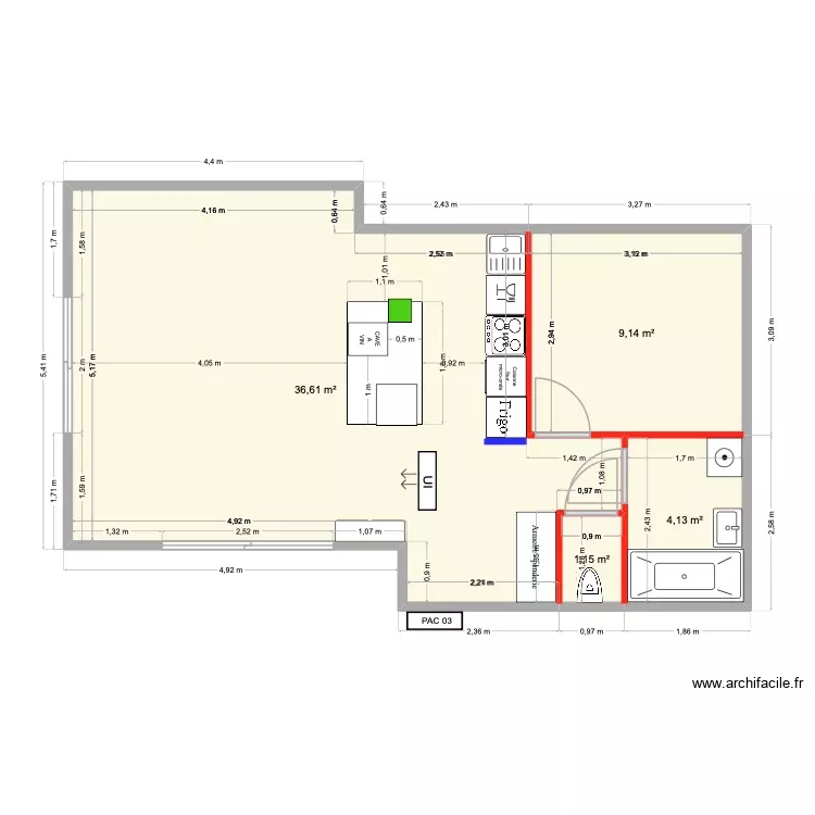 BIARRITZ Electrique. Plan de 4 Pièces et 51 m²