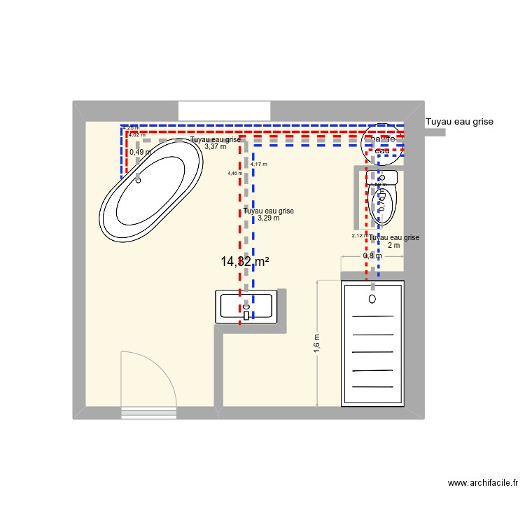 SdB Mannevy évac/alim. Plan de 1 pièce et 14 m2