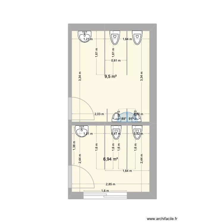 WC HOMMES ARMEN. Plan de 2 pièces et 16 m²