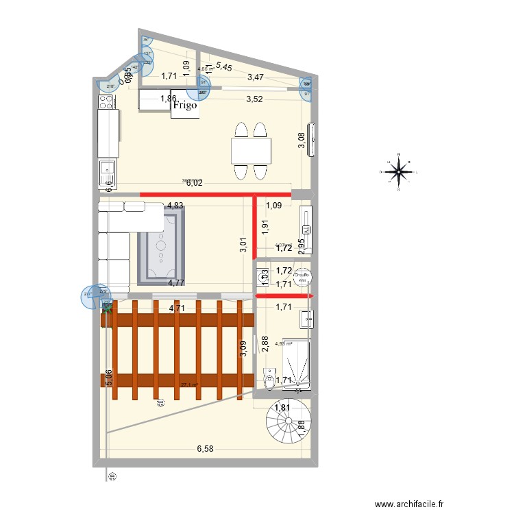 10 bis RDC. Plan de 5 pièces et 78 m2