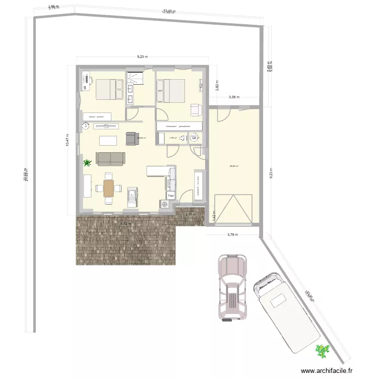 Chateauneuf intérieur dernier toit mono pente. Plan de 4 Pièces et 117 m² Chateauneuf intérieur dernier toit mono pente. Plan de 4 Pièces et 117 m²