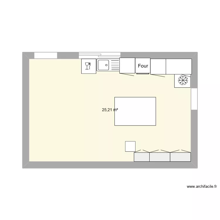 Cuisine. Plan de 1  et 25 m²