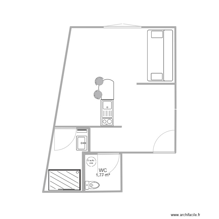 Studio Ben V3 . Plan de 1 pièce et 2 m2