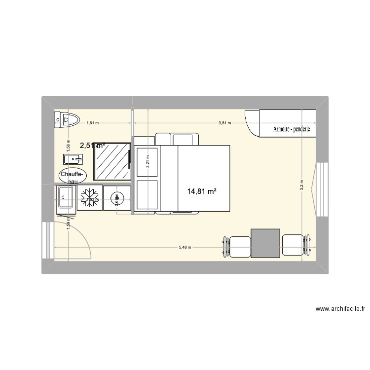 plan Montalivet, ancien. Plan de 2 pièces et 17 m2
